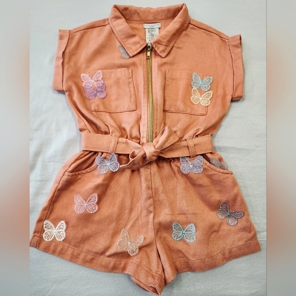 Max Studio Girl's Orange Romper Upcycled, Size SM (5-6)